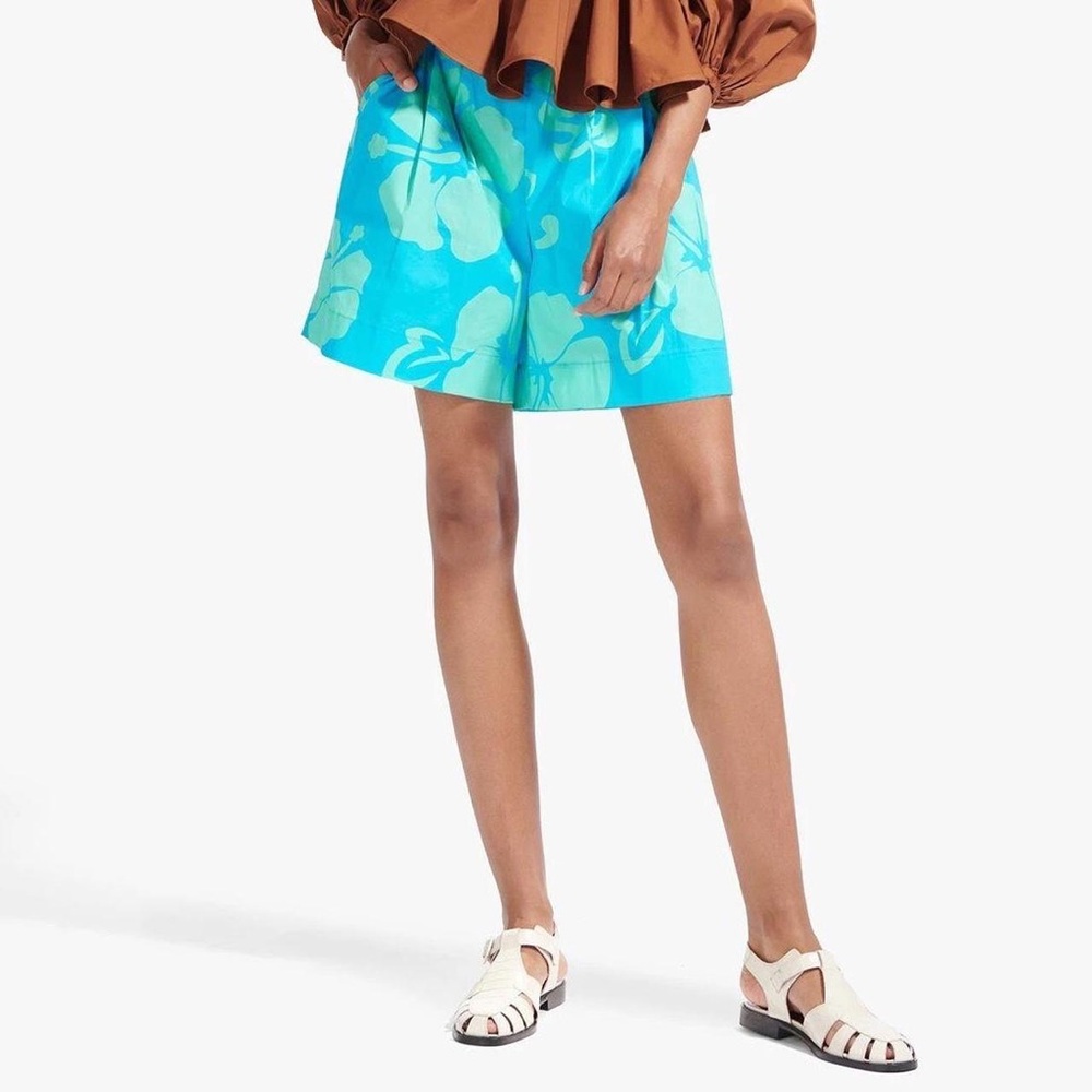 Staud sage shorts poplin blue hibiscus print 6 - Picture 6 of 8